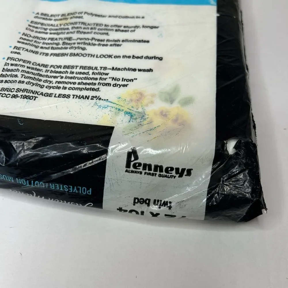 New deadstock vintage 70s 1970s JCPenney Yellow flower Floral flat Sheet